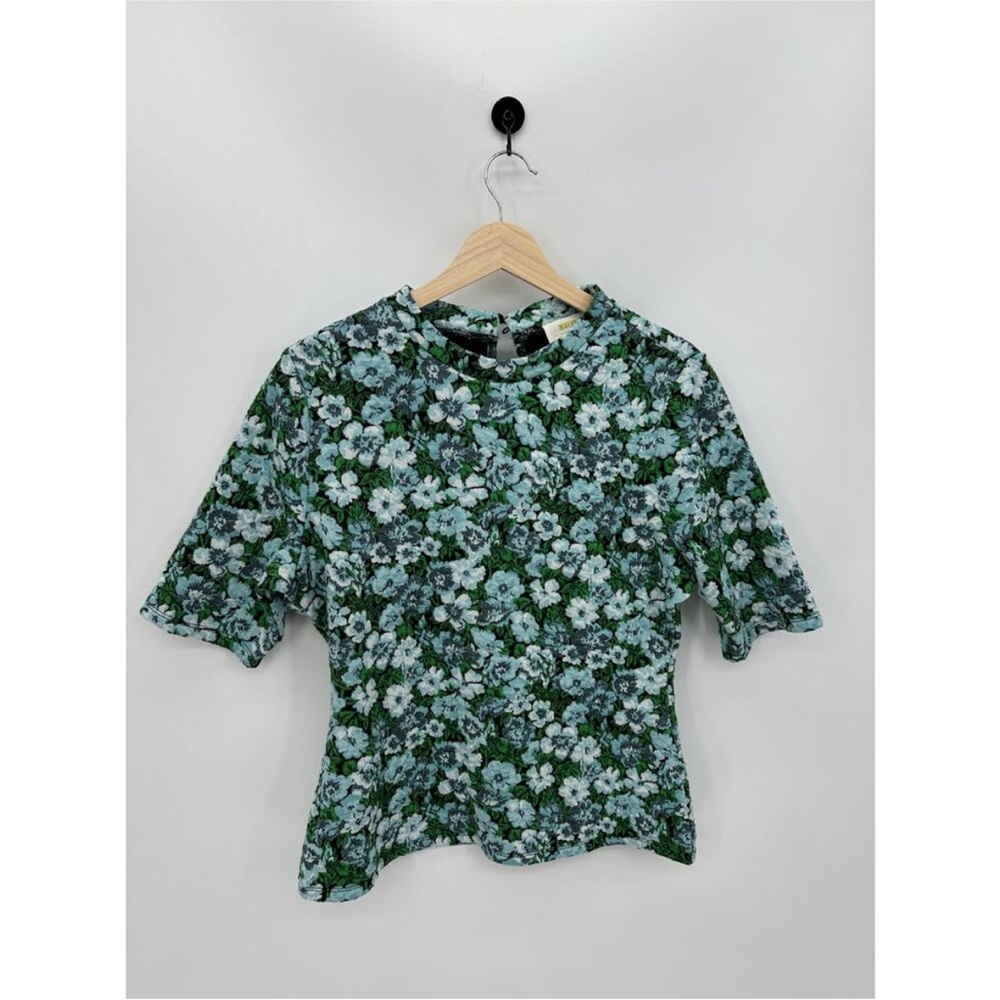 Maeve Short Sleeve Mock Neck Jacquard Top